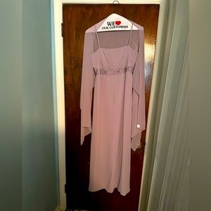 Formal dress with scarf. Beading at bodice. Size 10. Hemmed for 5’4” person.